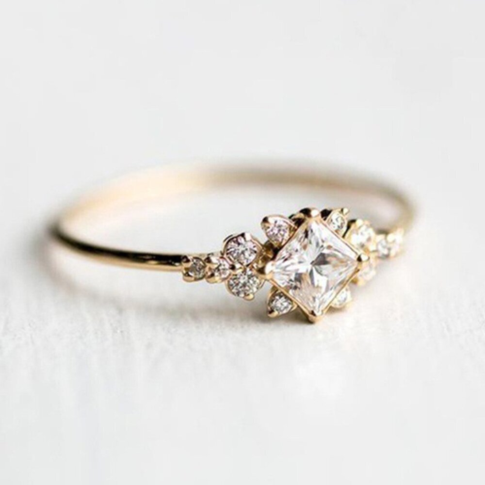 😍Noble Square Flower Gold Plated Princess Ring for Women, 074 - Picture 5 of 8